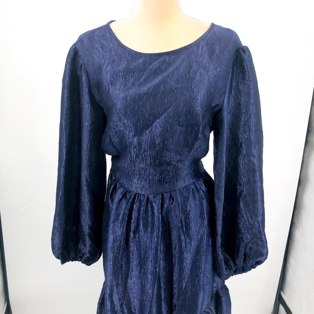 TOPSHOP Open Back Midi Dress Size 10 Midnight Blue Premium Textured Jacquard NWT - Picture 3 of 10